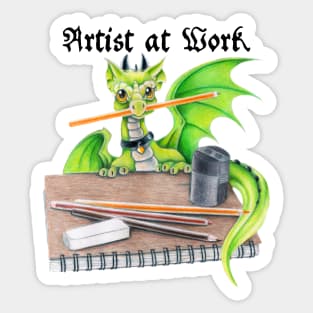 Artist At Work - Cute Green Dragon Artist at Work Sticker